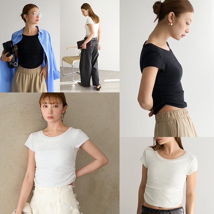 【NEW】カップイン サイドギャザーT [カラー]: ブラック, [サイズ]: S