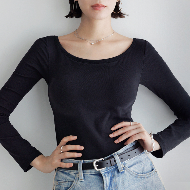 カップイン ボートネックT ロング [カラー]	: ブラック, [サイズ]: S