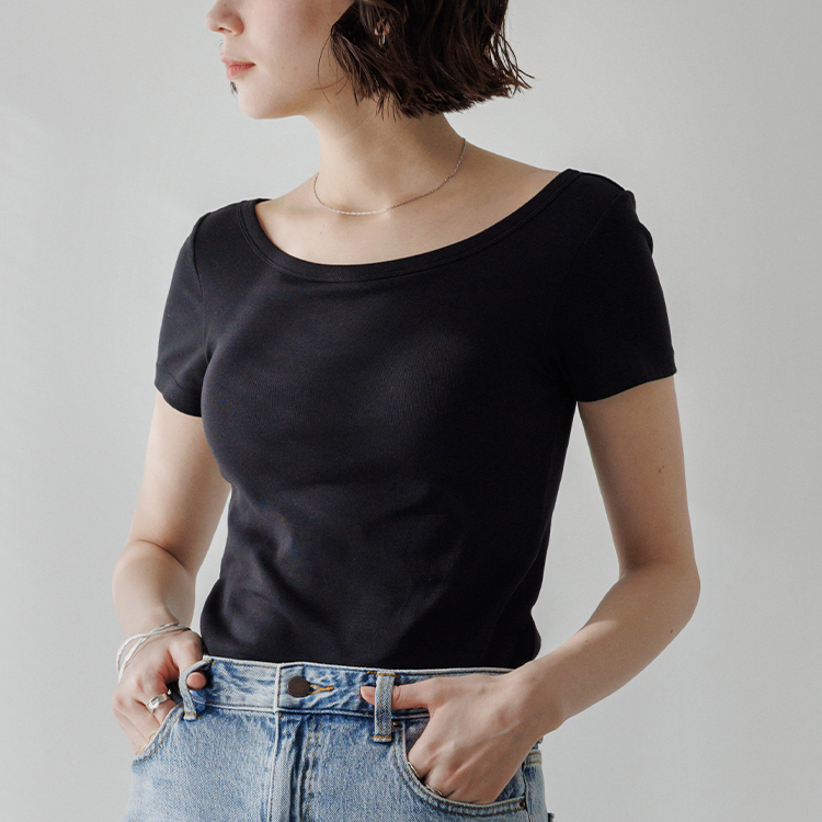 カップイン ボートネックT [カラー]	: ブラック, [サイズ]: S