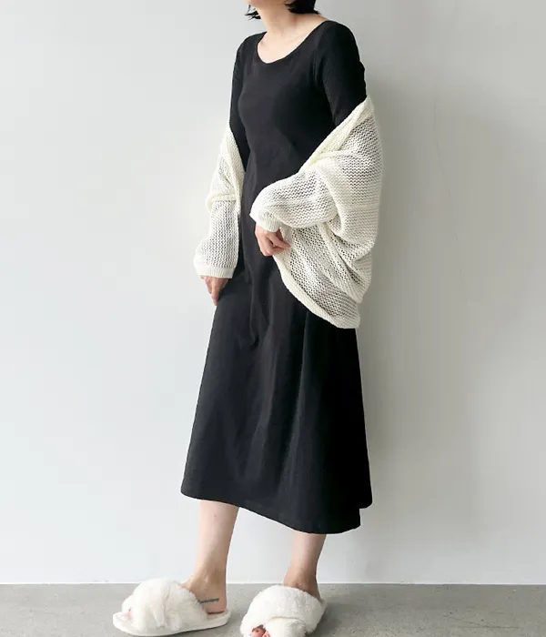 カップイン ボートネック ワンピース ロング