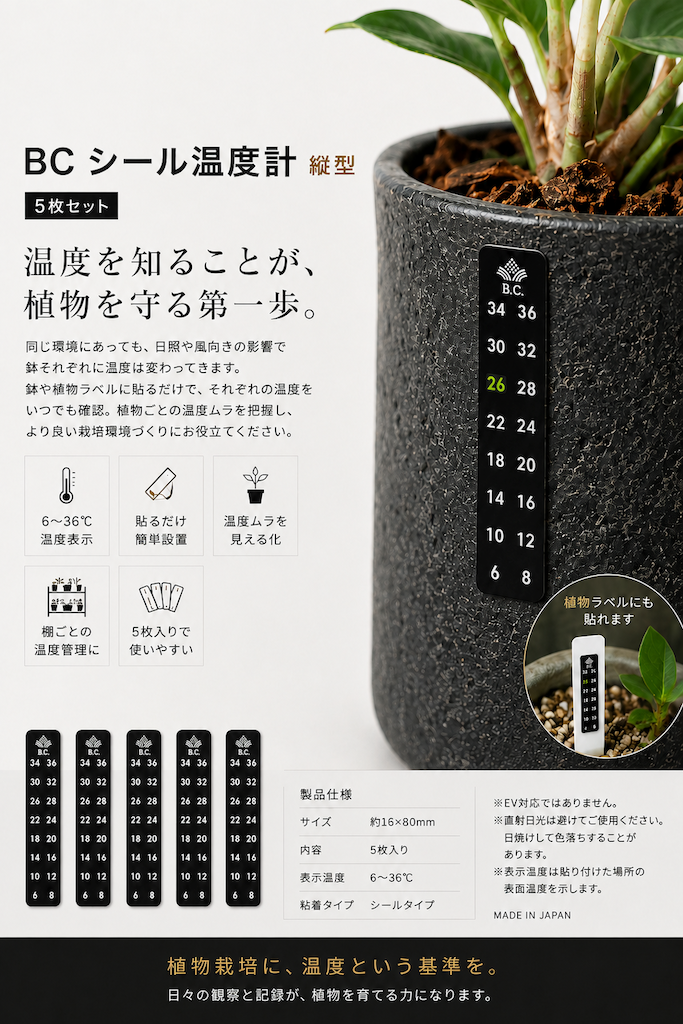 BC シール温度計（縦型、５枚セット）