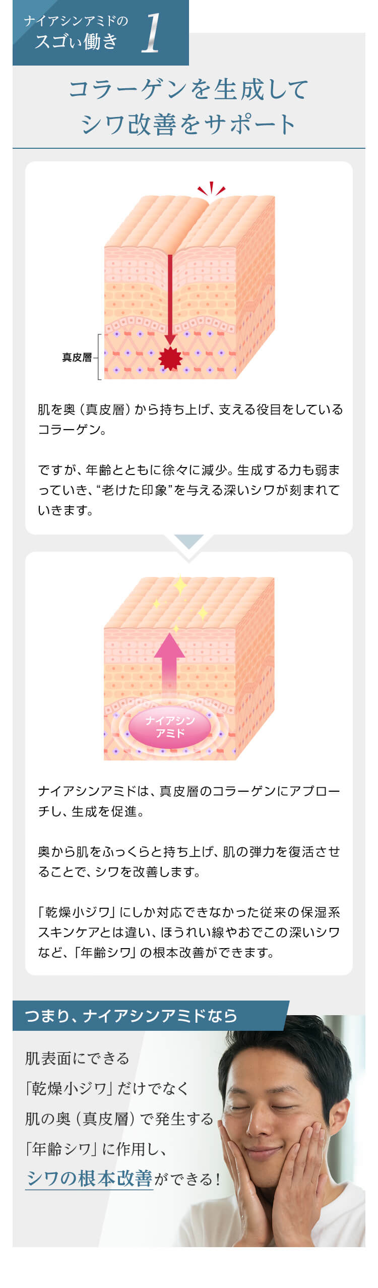 ナイアシンアミドのスゴい働き-1 コラーゲンを生成してシワ改善をサポート