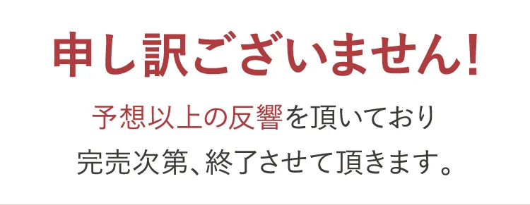 申し訳ございません！予想以上の反響を頂いており完売次第、終了させて頂きます。