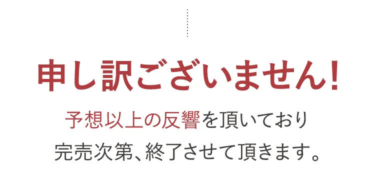 申し訳ございません！予想以上の反響を頂いており完売次第、終了させて頂きます。
