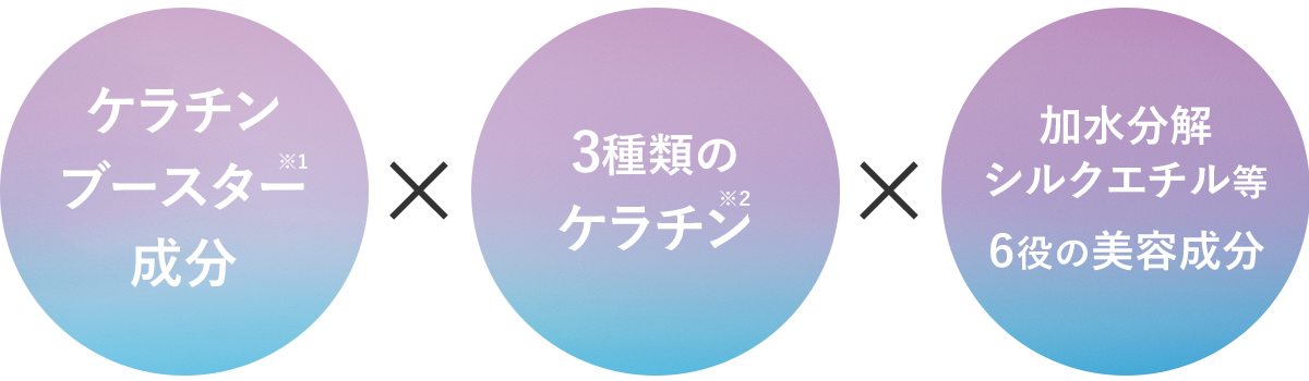 ケラチンブースター成分※1×3種のケラチン※2×加水分解シルクエチル等 ６役の美容成分