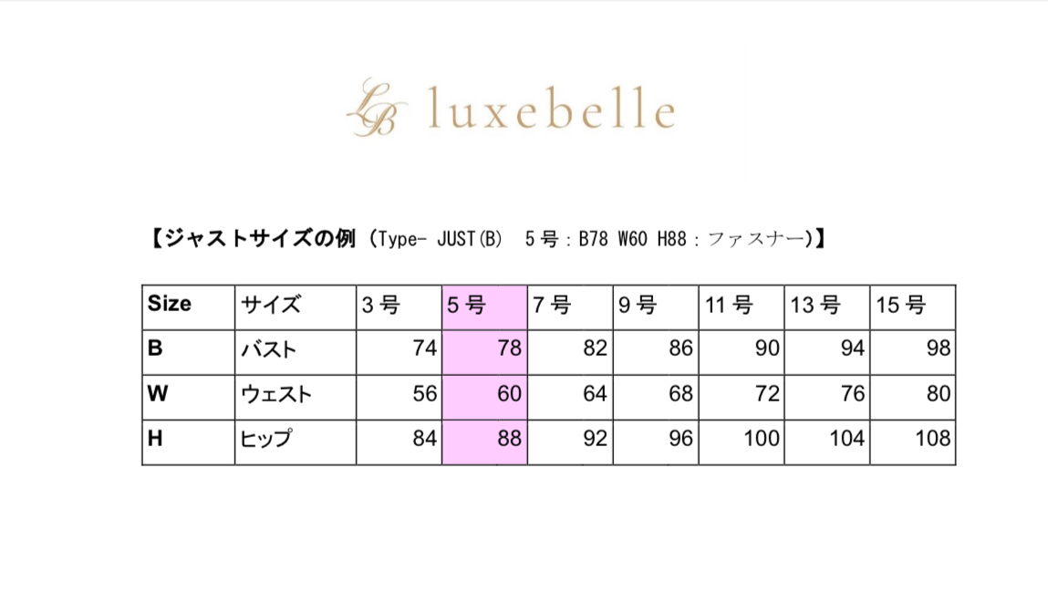 droit 005 LB ドレスサイズ（Type：JUST）: 3号：B74 W56 H84：ファスナー