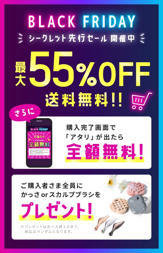【会員様限定】BLACK FRIDAYシークレット先行セール開催中！ 最大55％OFF！送料無料！さらに購入完了画面で「アタリ」が出たら全額無料！ご購入者さま全員にプレゼントあり！