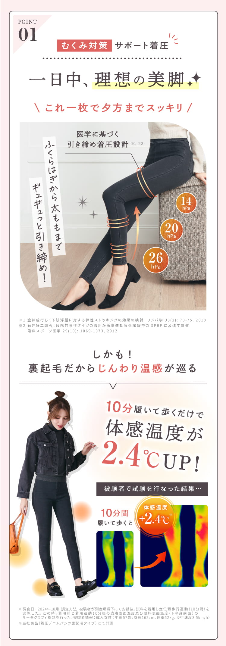 特長1 むくみ対策と体感温度UPの説明