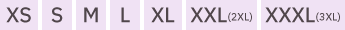 XS, S, M, L, XL, XXL（2XL）, XXXL（3XL）