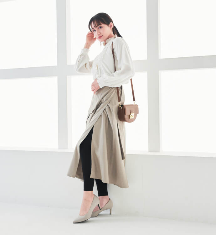 プレーン着圧レギンスを使用したコーディネート例