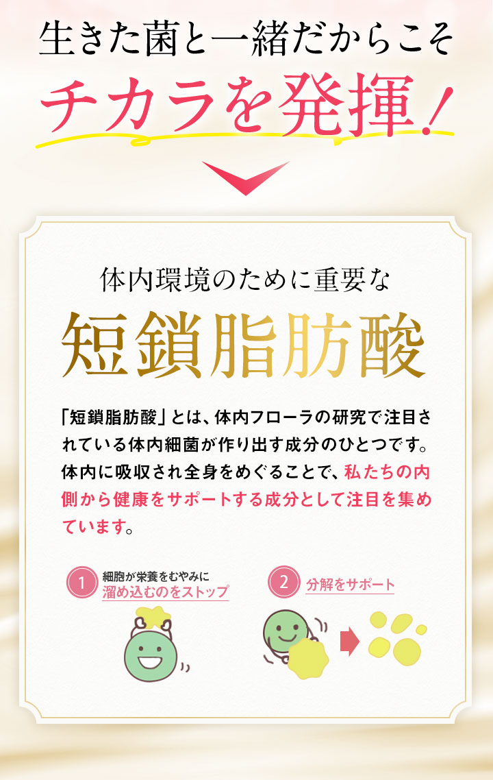 生きた菌と一緒だからこそチカラを発揮！ 体内環境のために重要な短鎖脂肪酸