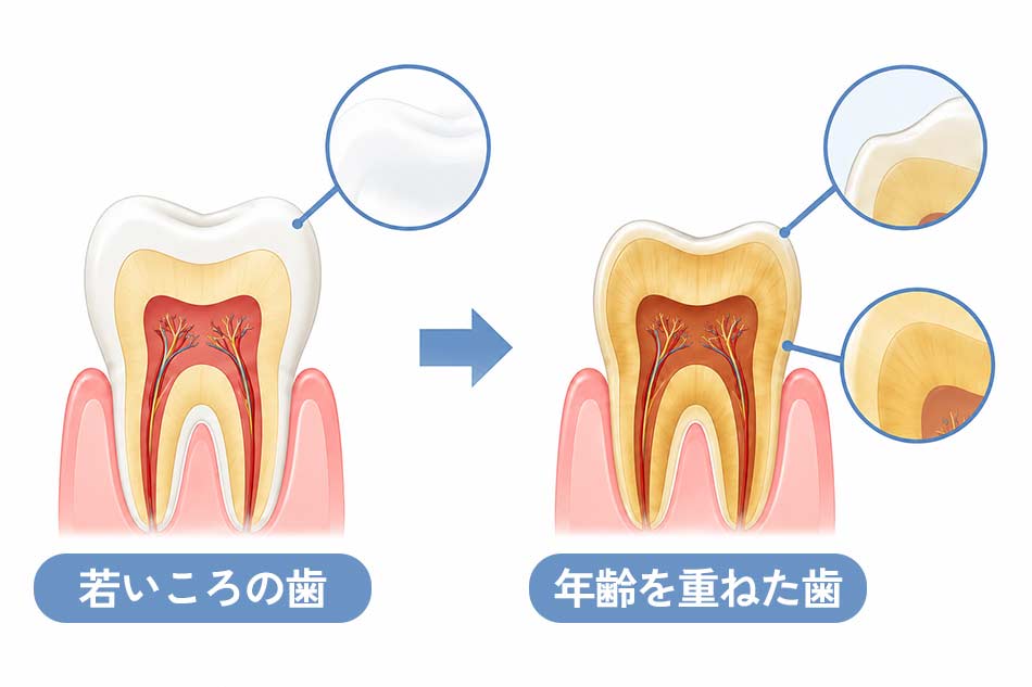 加齢や歯の内部から生じる黄ばみ