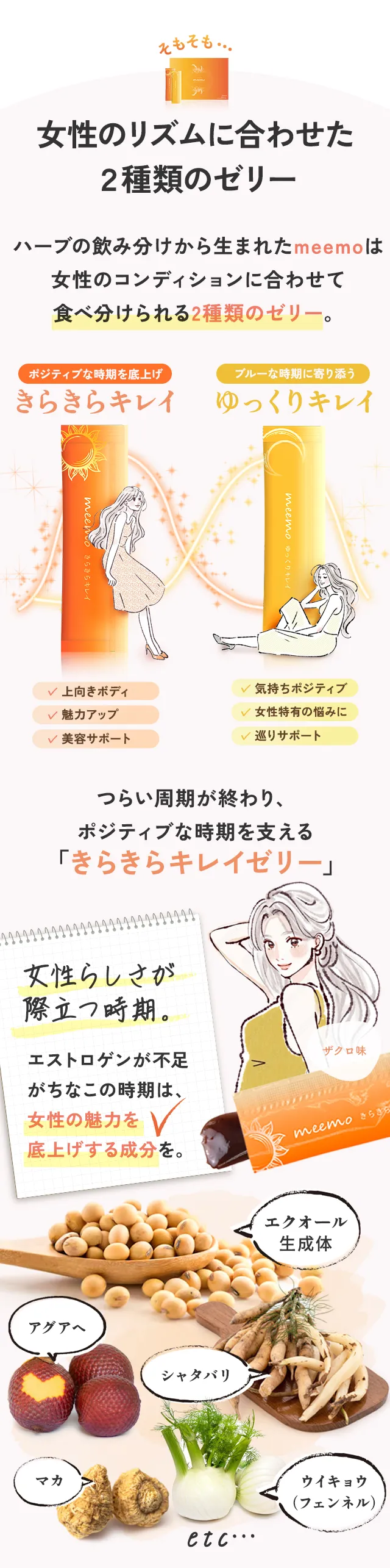 どちらのゼリーにも6種類も美容成分を配合
