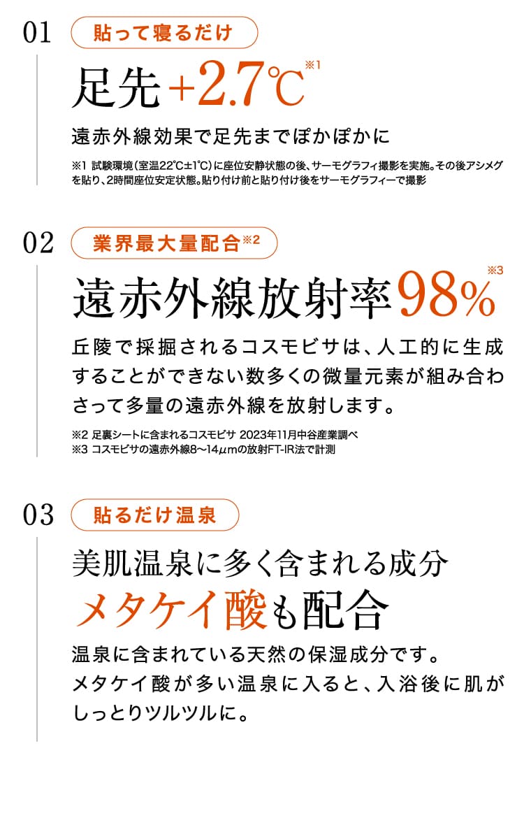 足先＋2.7℃ 遠赤外線放射率98% メタケイ酸も配合