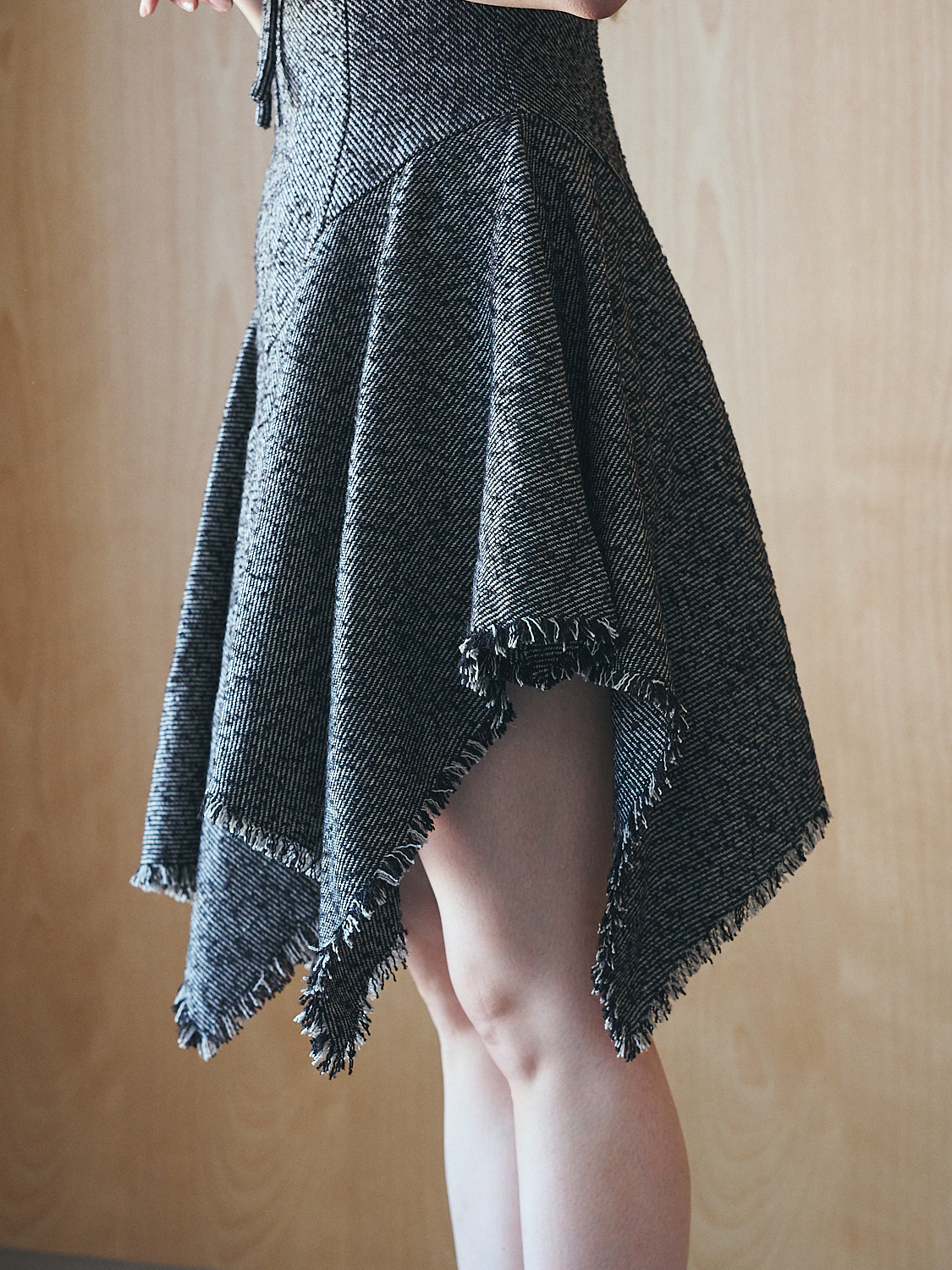 Asymmetric Tweed Dress Collar: BLACK, Size: S