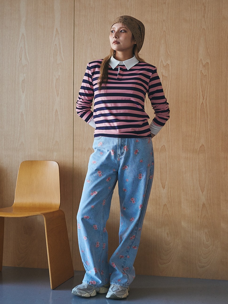 Flower Print Denim Pants
