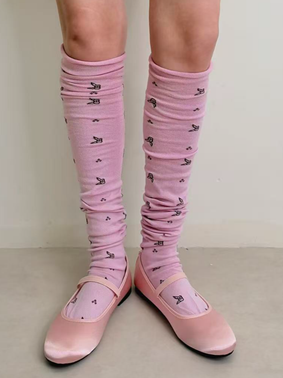 Small Floral Jacquard Over-the-Knee Socks