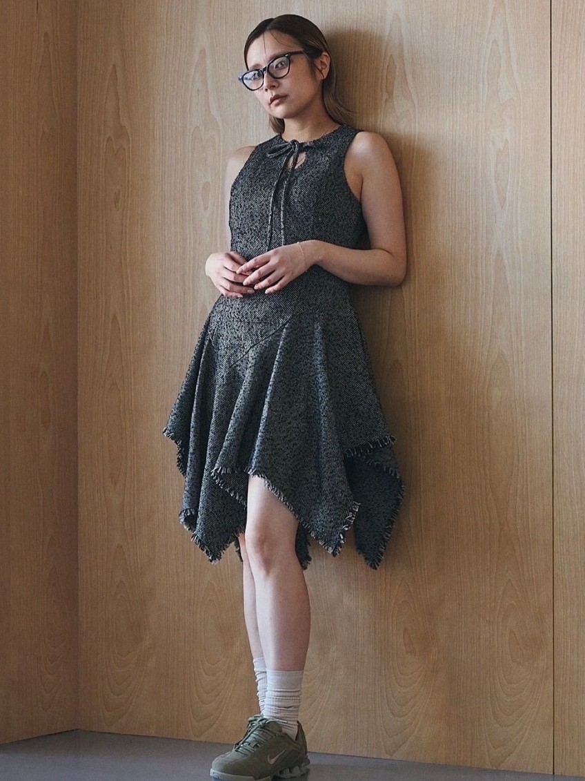 Asymmetric Tweed Dress