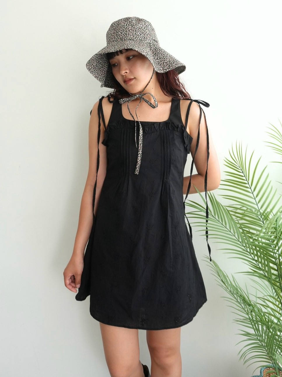Cotton lace Ribbon Mini One-piece Collar: BLACK