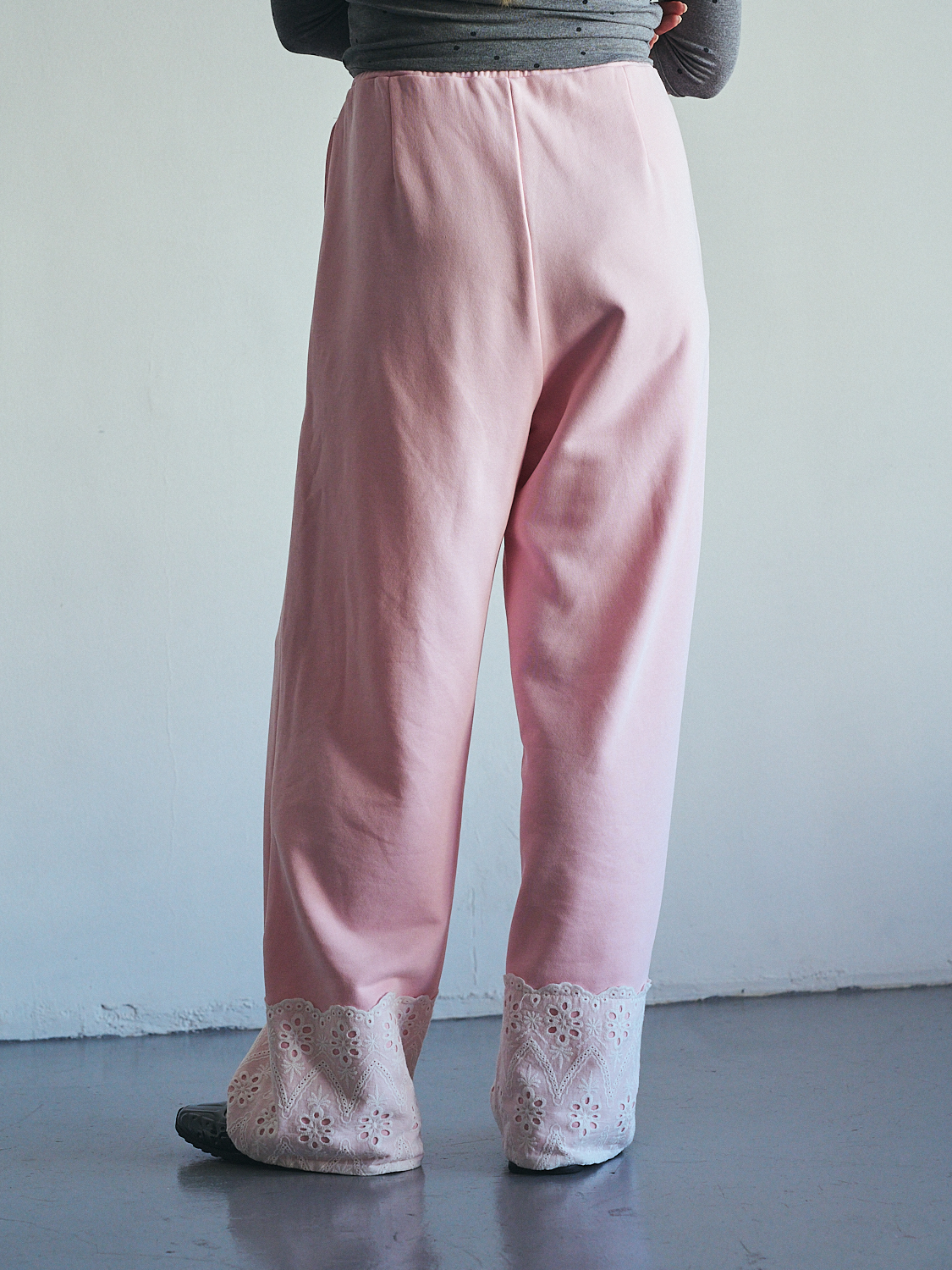 Lace Hem Sweat Pants Collar: PINK, Size: S