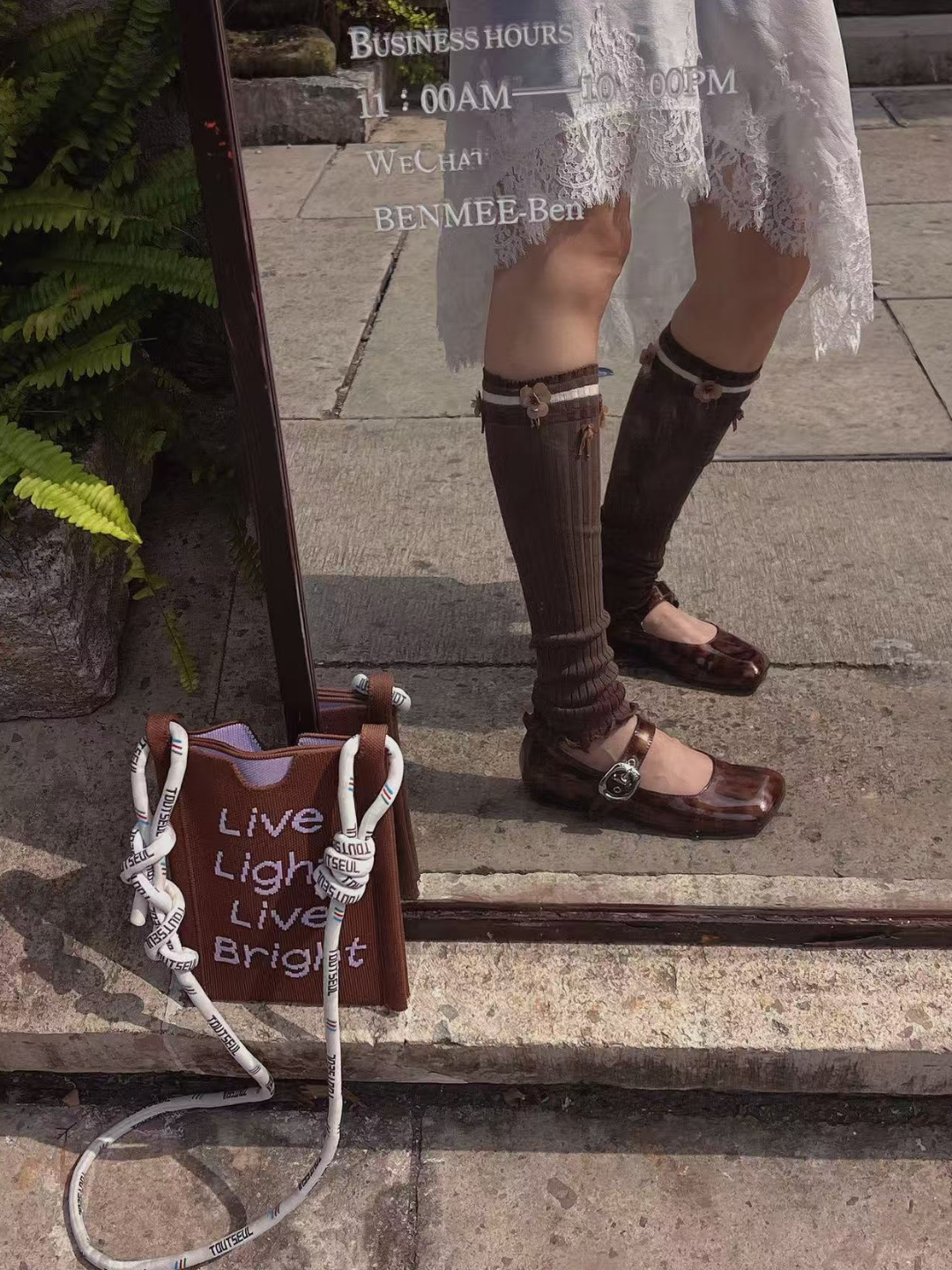 Striped Floral Embroidery Leg Warmers