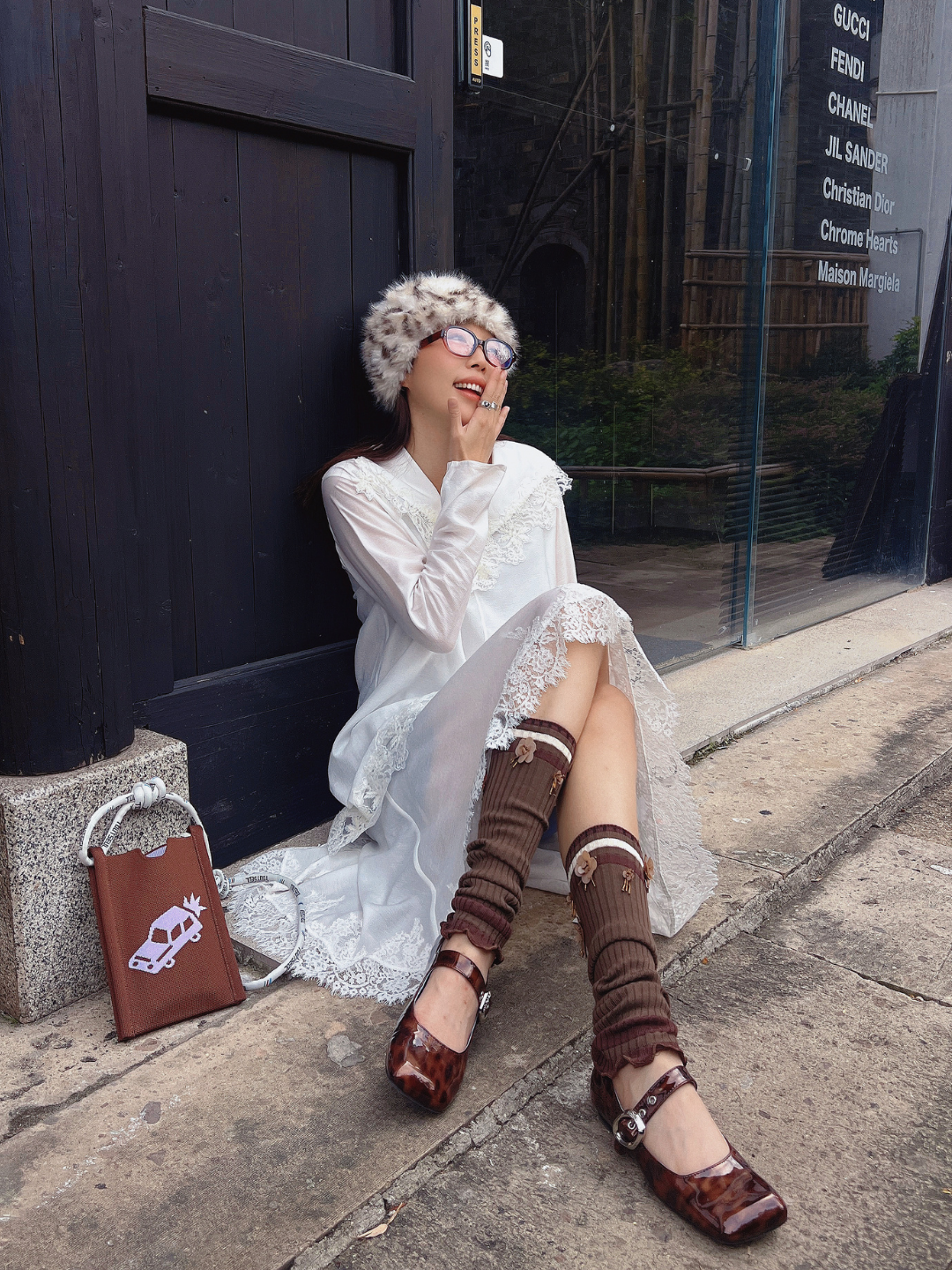 Striped Floral Embroidery Leg Warmers