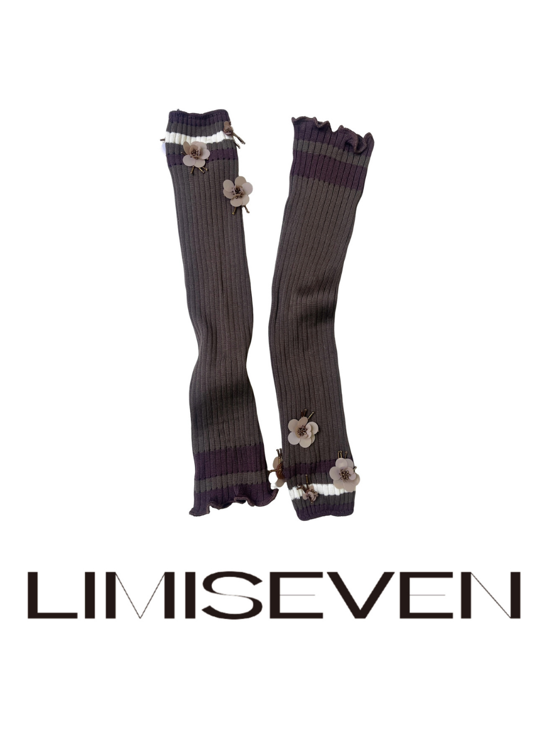 Striped Floral Embroidery Leg Warmers