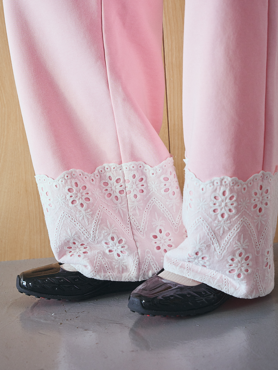 Lace Hem Sweat Pants Collar: PINK, Size: S