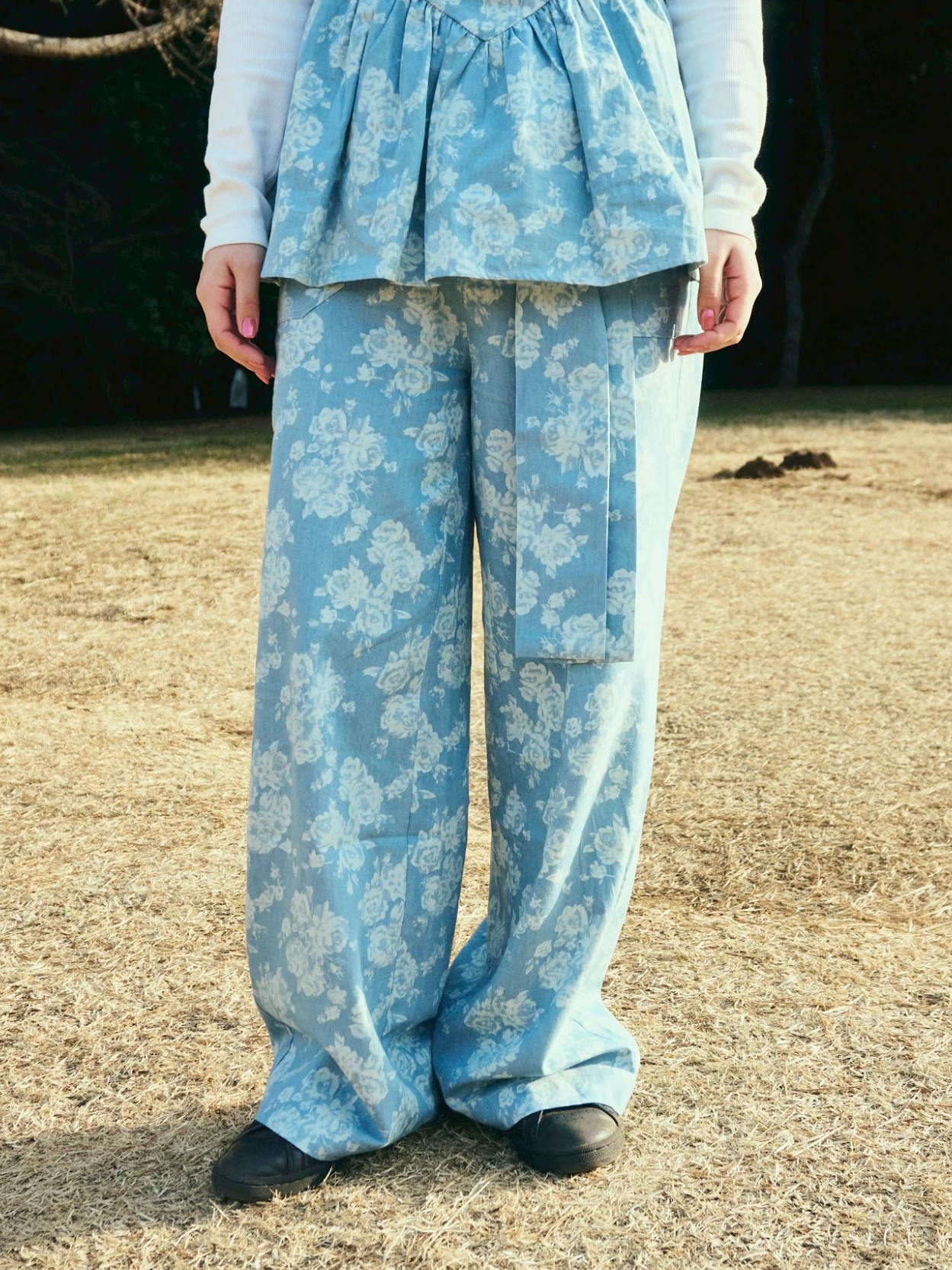 Multi-Way Ribbon Design Wide Pants