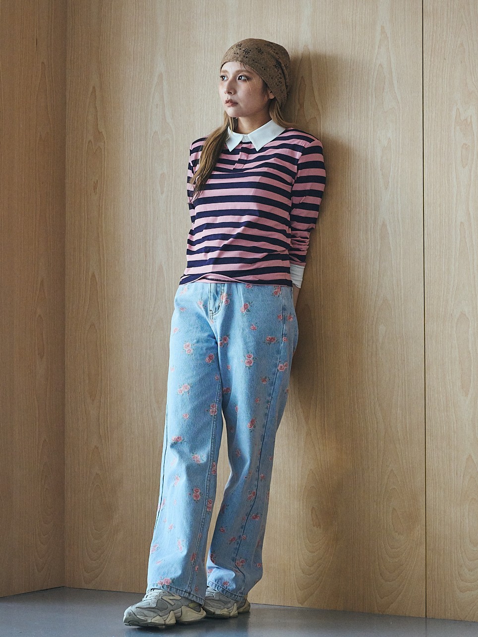 Flower Print Denim Pants Size: S