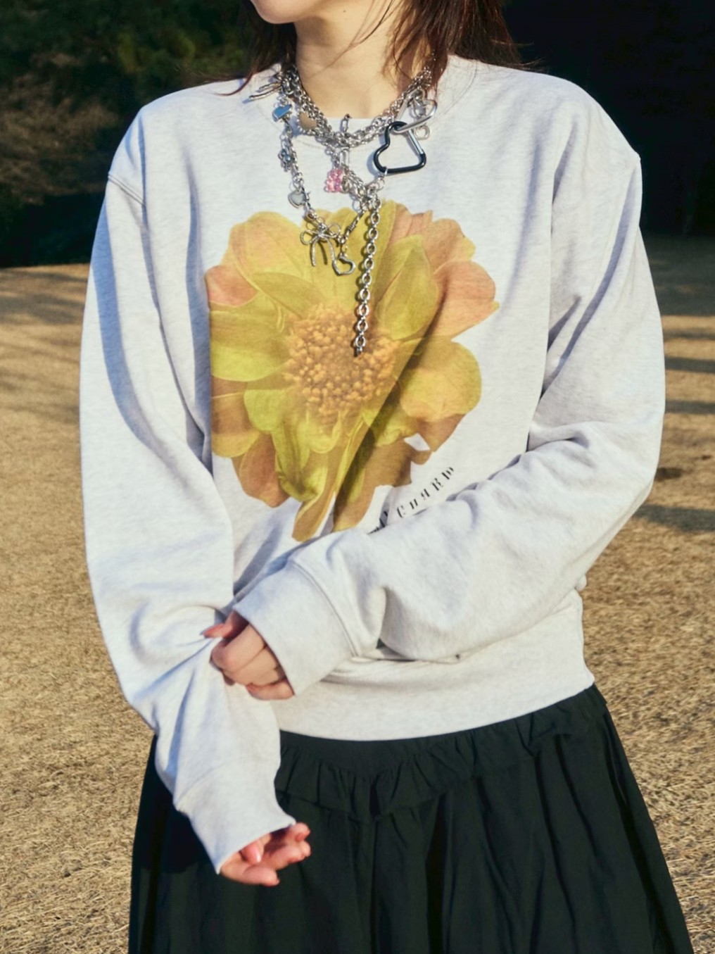 Flower Print Sweat Collar: GRAY