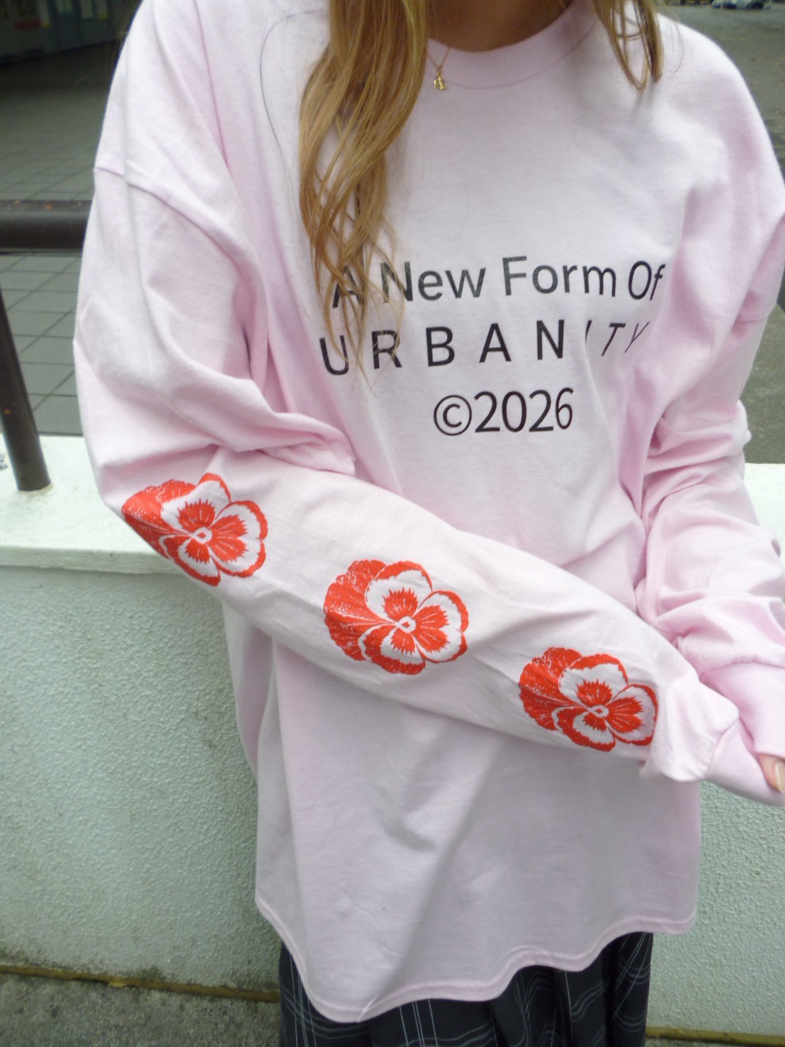 Pansy Sleeve Long T-shirt Collar: PINK