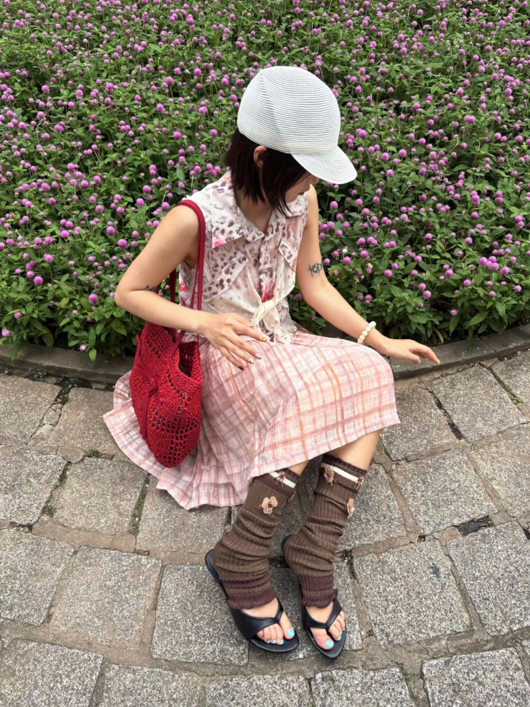 Striped Floral Embroidery Leg Warmers