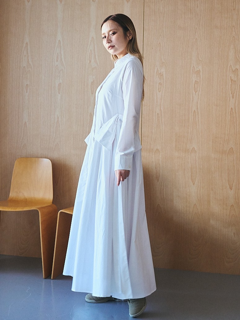 Side Ribbon Volume Dress Collar: WHITE