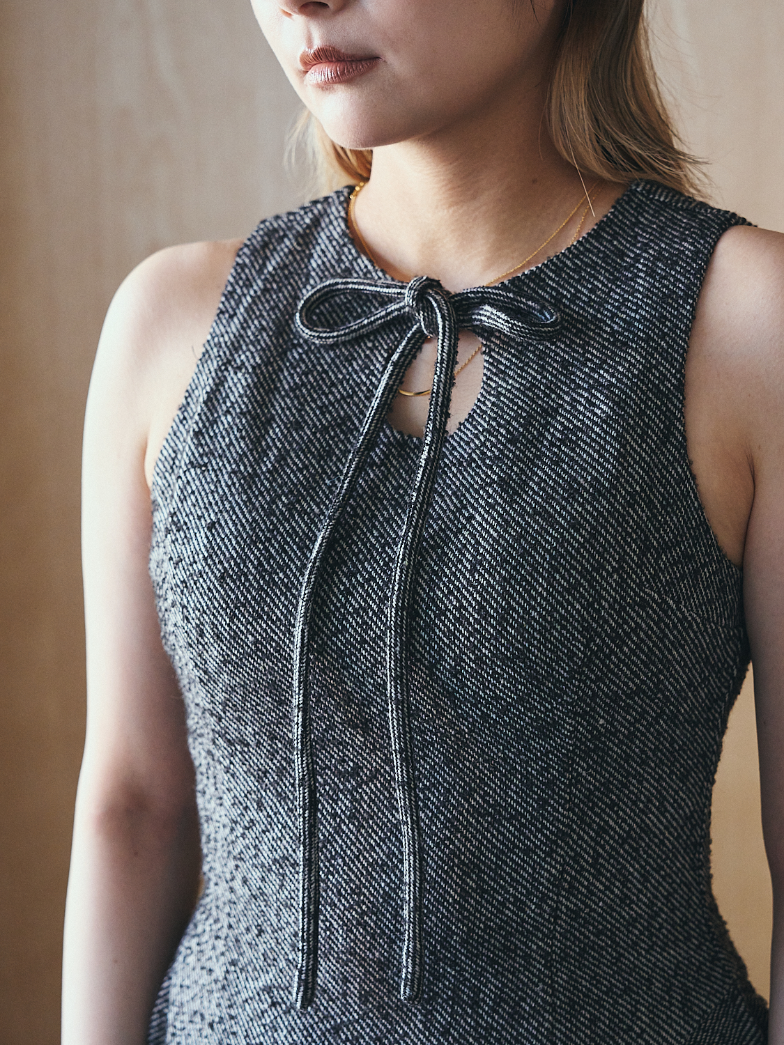 Asymmetric Tweed Dress Collar: BLACK, Size: S