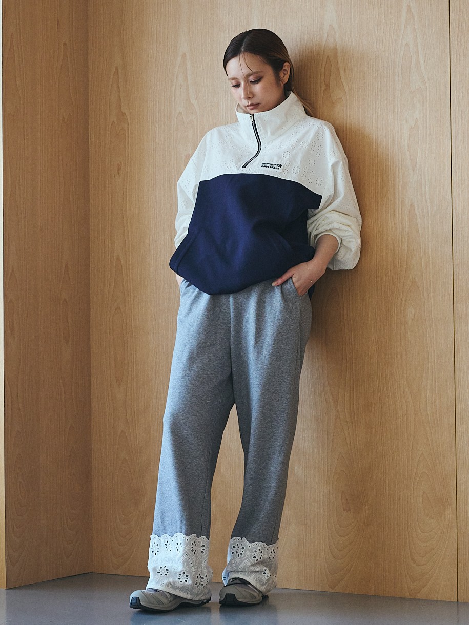 Lace Mix Track Pullover Collar: NAVY