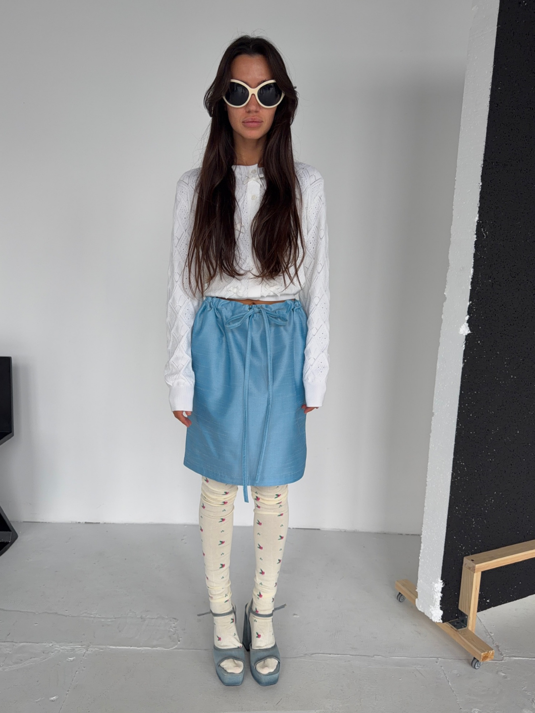 Small Floral Jacquard Over-the-Knee Socks Collar: OFFWHITE