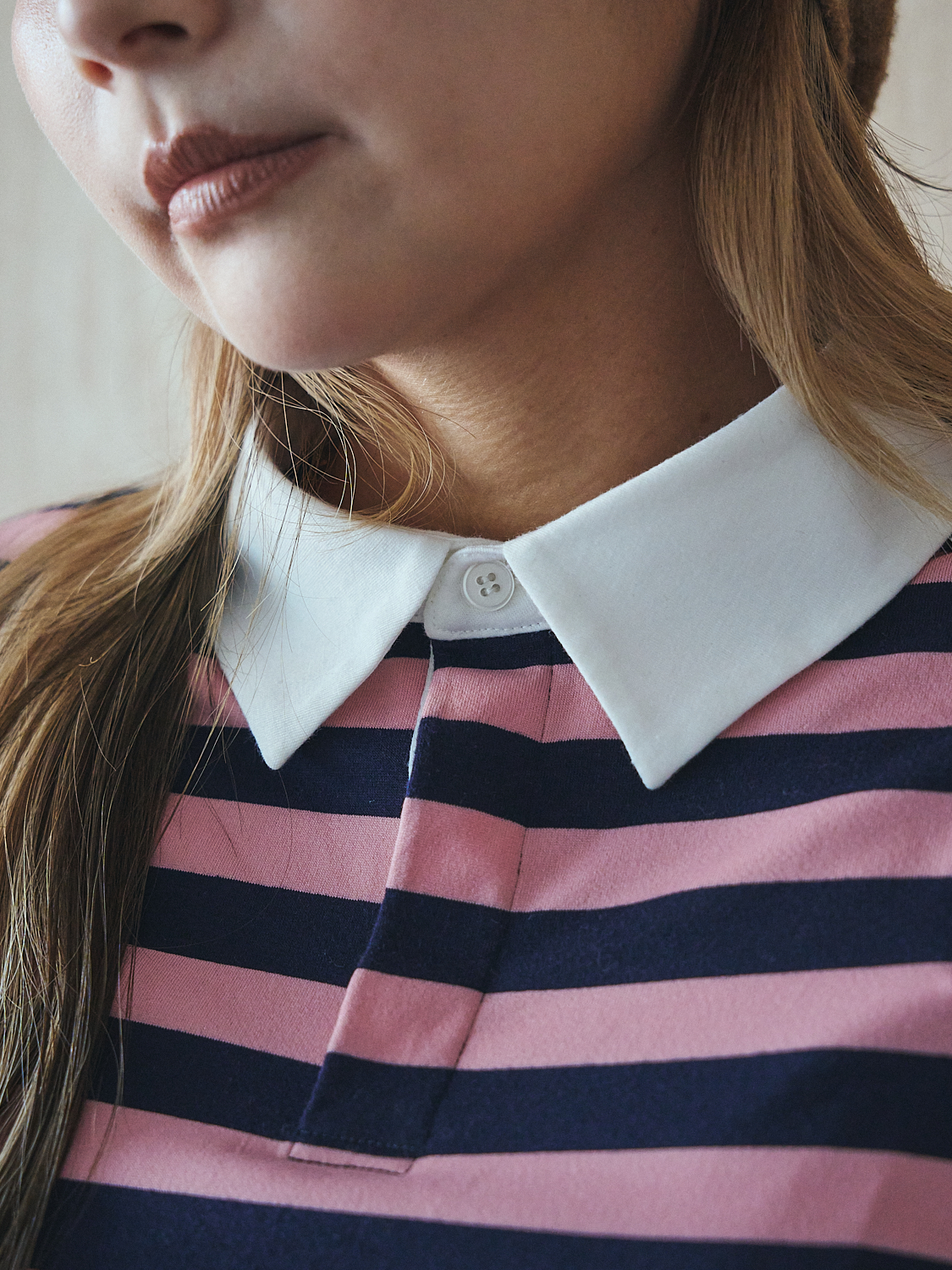 Shoulder Pad Border Polo Collar: PINK