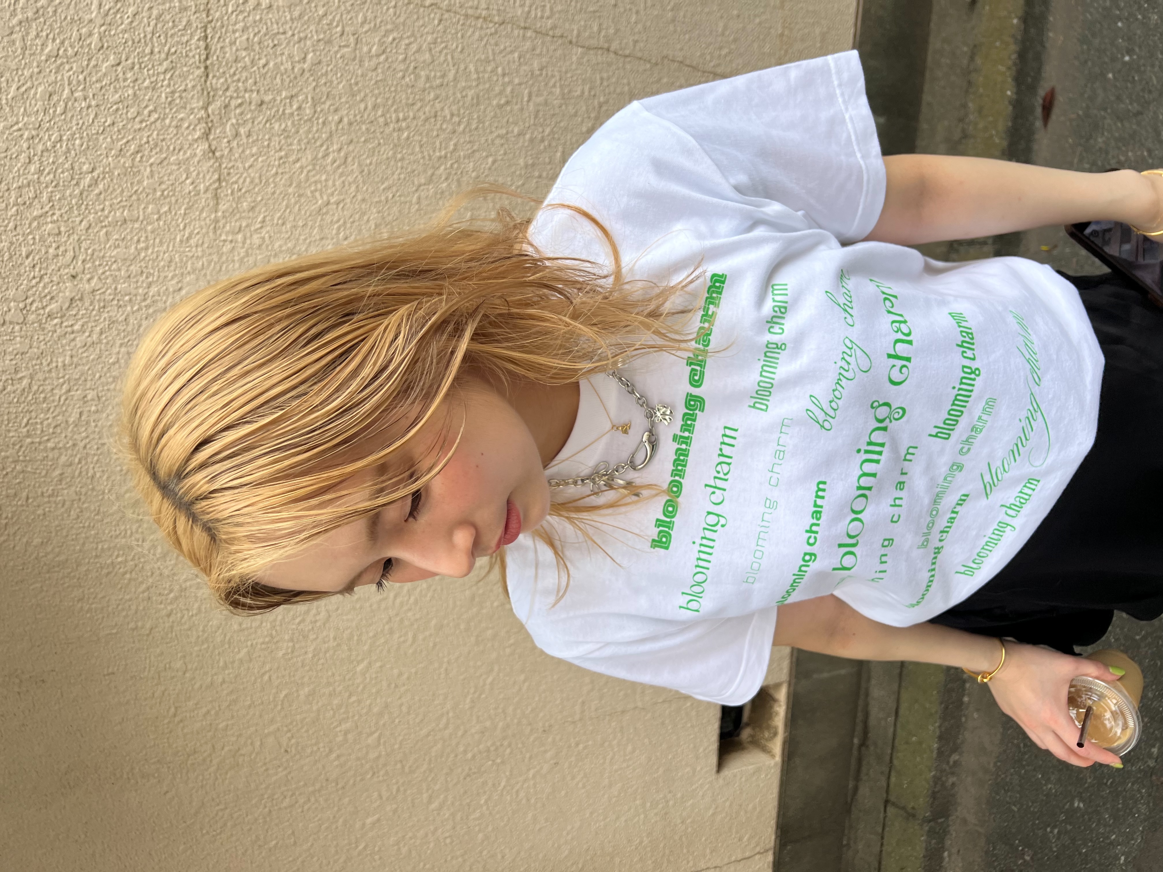 blooming charm logo T-shirt Collar: GREEN