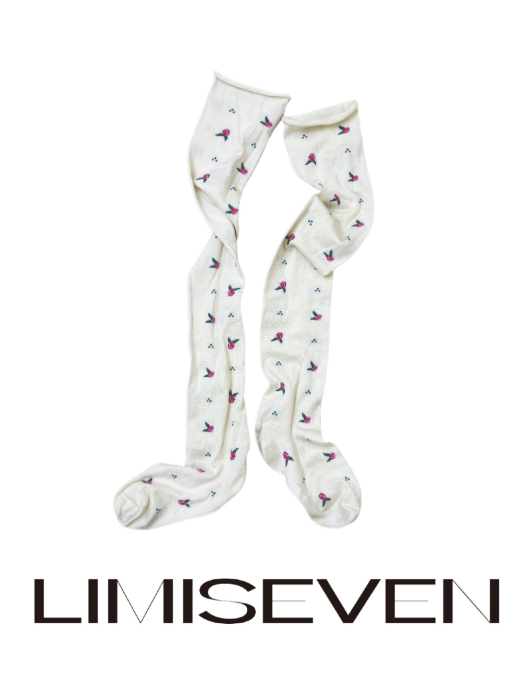 Small Floral Jacquard Over-the-Knee Socks Collar: OFFWHITE