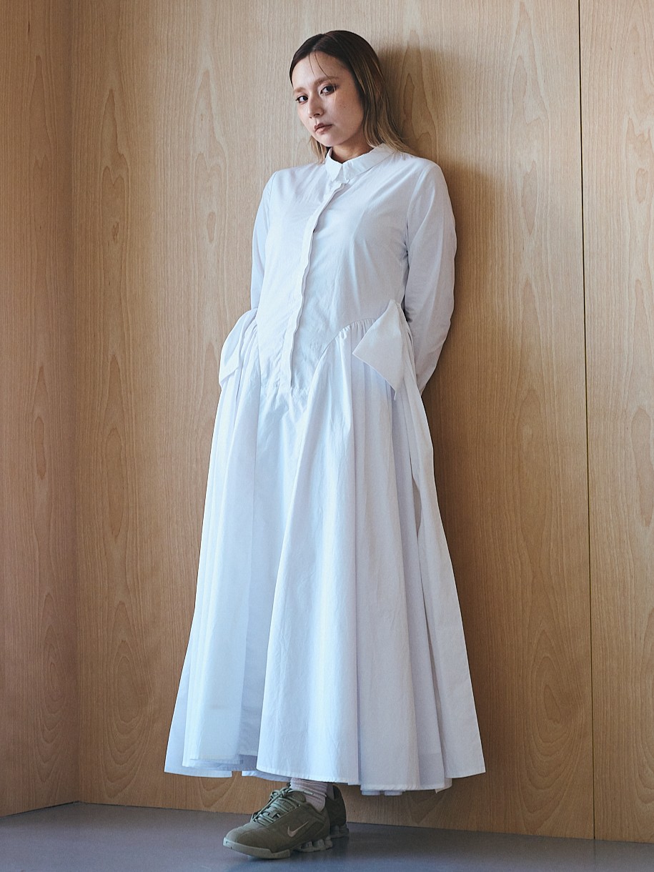Side Ribbon Volume Dress Collar: WHITE