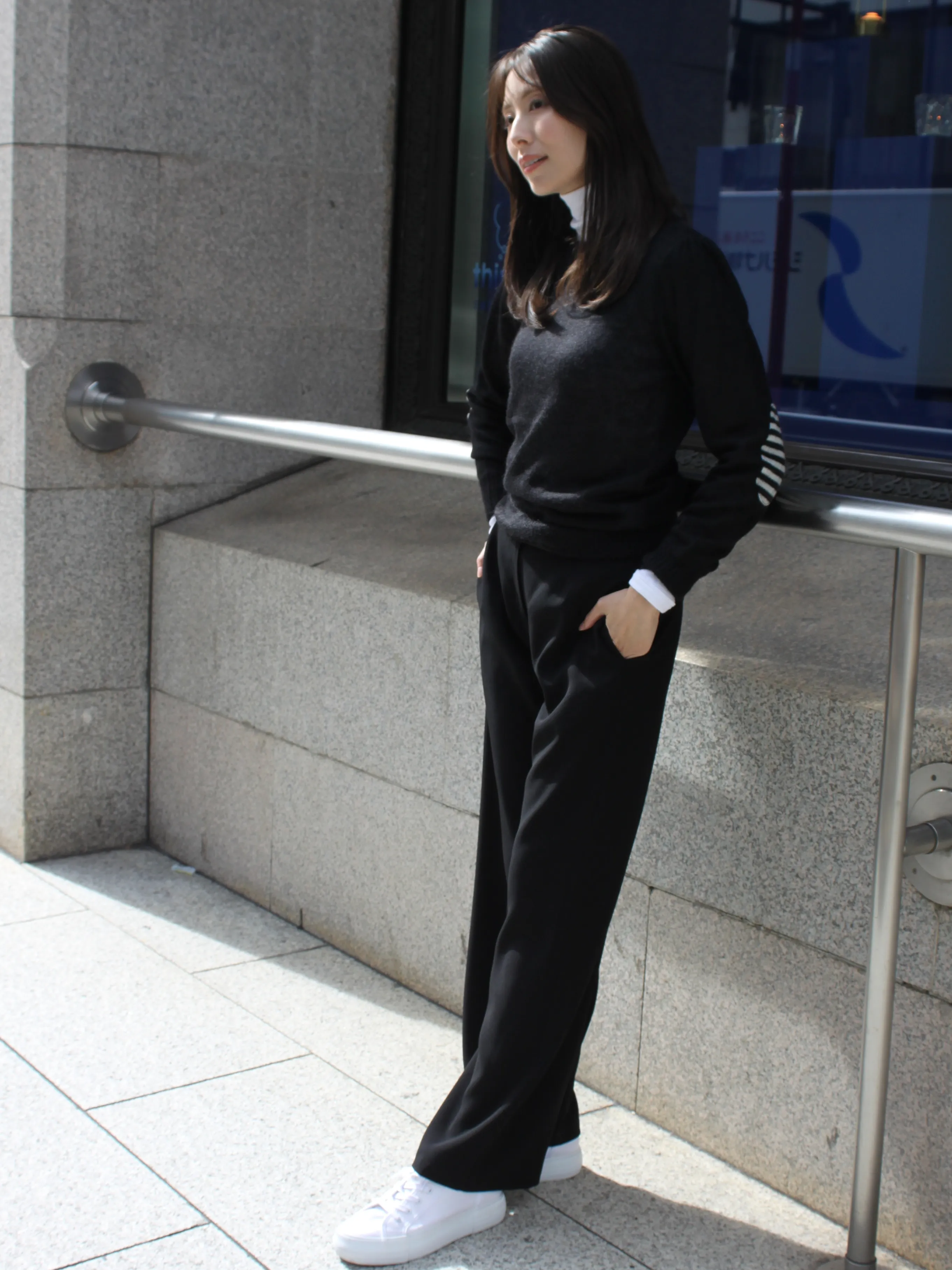 Style.3 BORDER PATCH KNIT × HIGHNECK