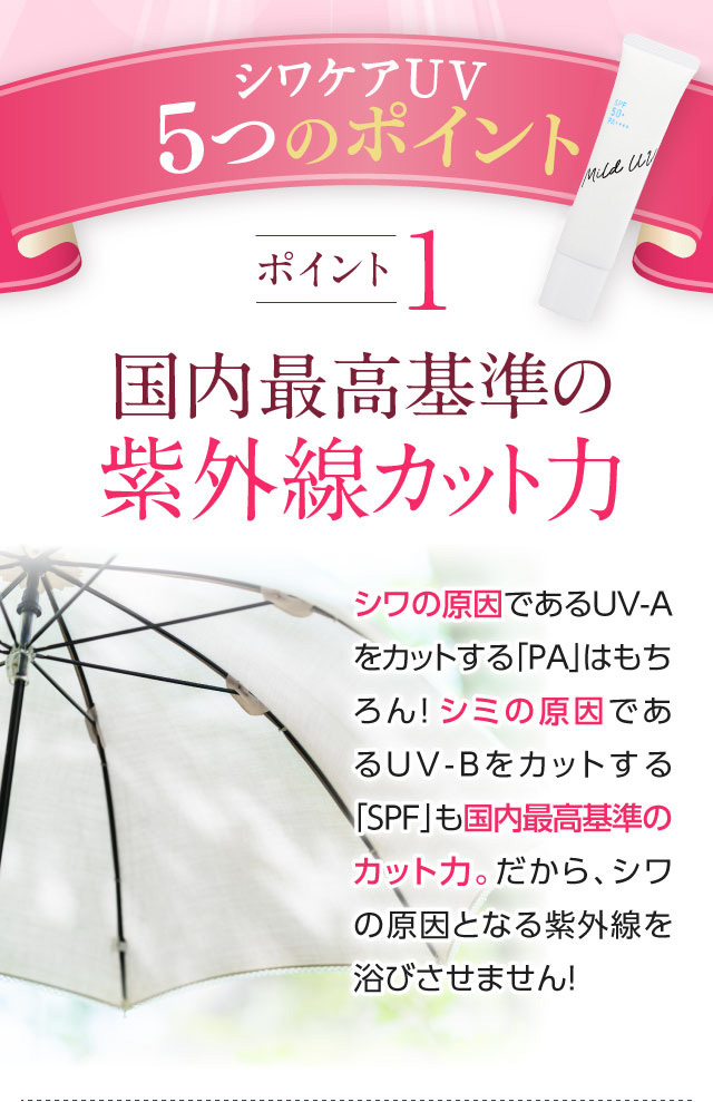 シワケアUV5つのポイント
