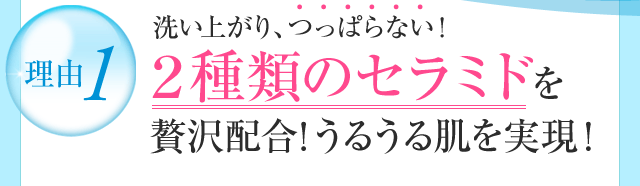 洗い上がりつっぱらない！2種類のセラミドを贅沢配合！うるうる肌を実現！