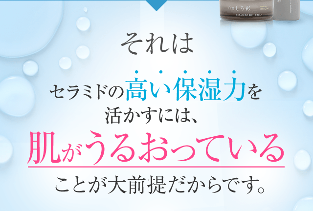 それはセラミドの高い保湿力を活かすには、肌がうるおっていることが大前提だからです。