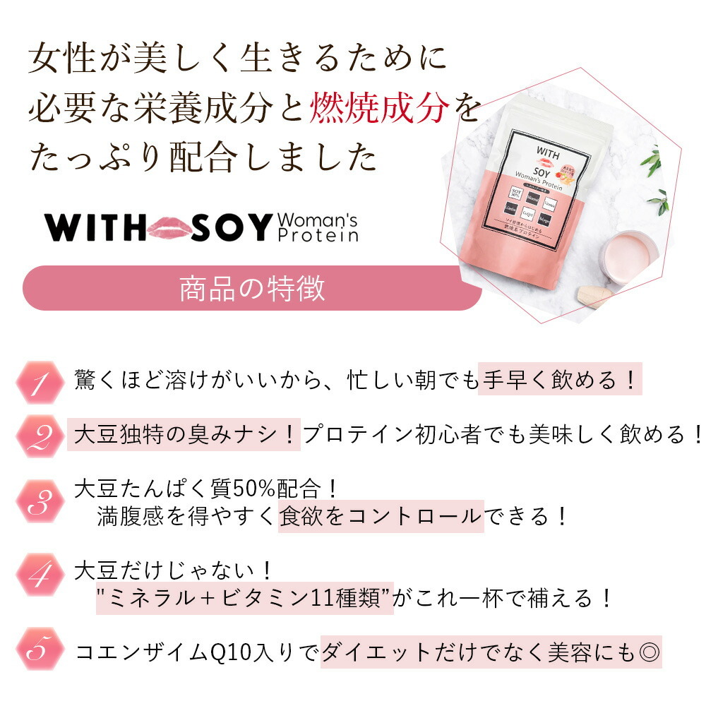 WITH SOY Woman’s Protein 燃焼系ソイプロテイン［あまおうストロベリー味］
