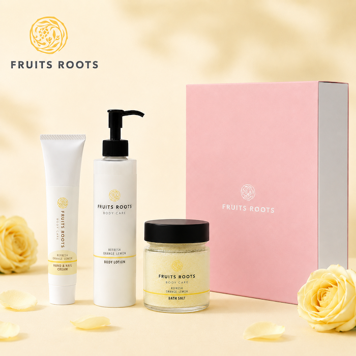 【ギフトBOX付】REFRESH ハンド＆ネイルクリーム、ボディローション、バスソルトセット