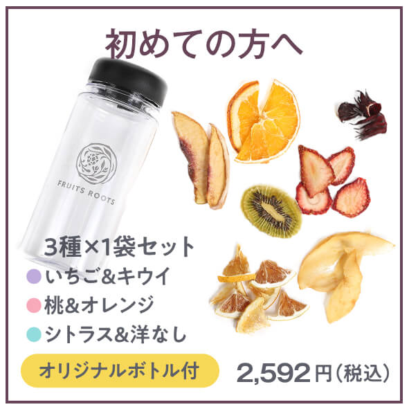 デトックスウォーター3種セット（いちご＆キウイ、桃＆オレンジ、シトラス＆洋なし）ボトル付