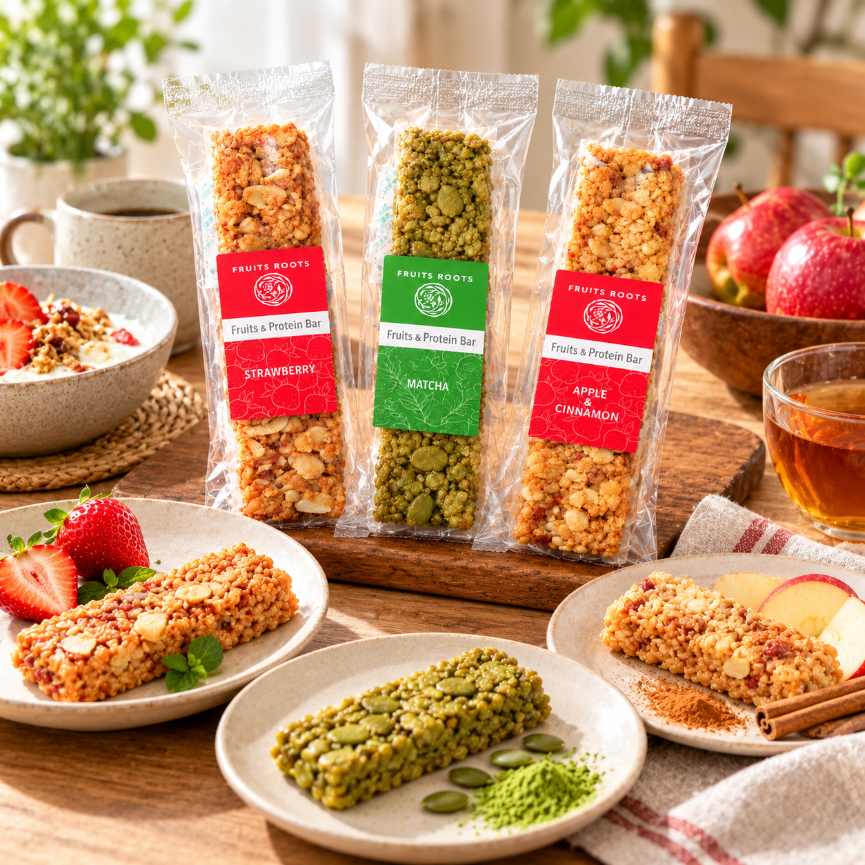 フルーツ＆プロテインバー３種×２本セット（アップル＆シナモン、抹茶、ストロベリー）