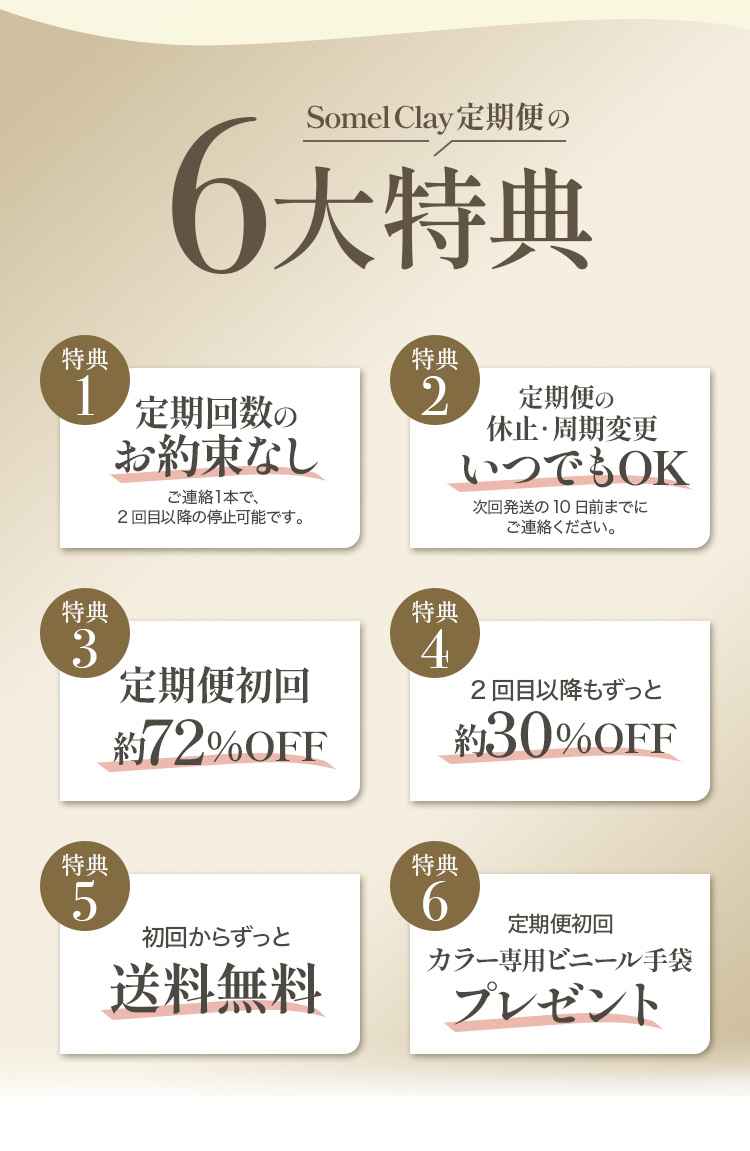 somel clay定期便の6大特典